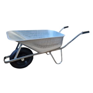 Geschweißte OBI Schiebetruhe Bau100 mit 100 l Muldenvolumen und Luftrad.