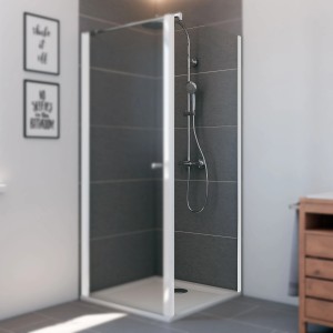 Breuer Elana Seitenwand, 100 cm, Weiß, Klarglas für Duschabtrennung.