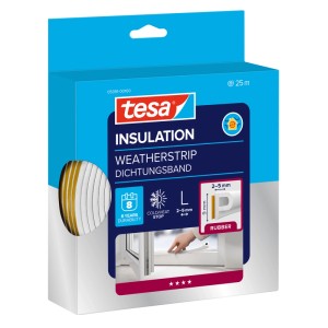 Weiße tesa P-Profil Gummidichtung 25m für Tür- & Fensterdichtungen, 9mm breit, für 2-5mm Spalten. Selbstklebend.