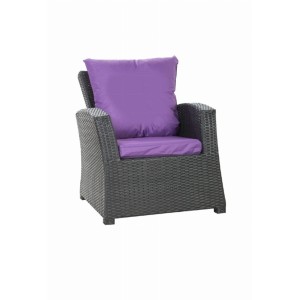 Violettes Sitzkissen-Set für Polyrattan-Sessel, bestehend aus Sitz- und Rückenkissen.