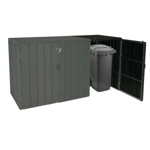 Anthrazitfarbene MCW Mülltonnenbox Erweiterung J28, 116x69x88cm, mit Mülltonne.