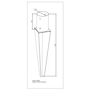 Zeichnung: Feuerverzinkte Einschlagbodenhülse für Rundhölzer, 101 mm x 600 mm.