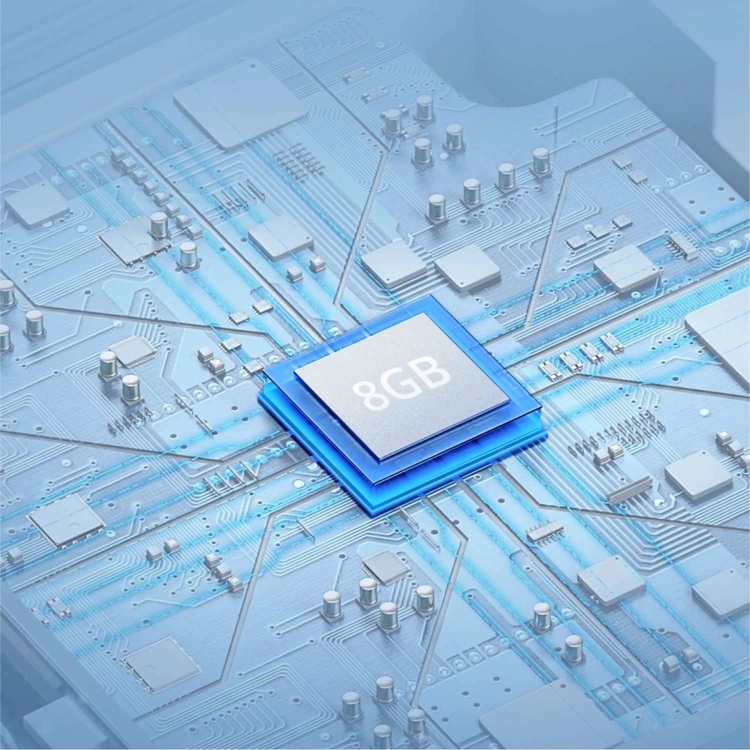 Detailaufnahme: 8GB Speicherchip der Eufy Solo S40 Überwachungskamera. Für lokale Datenspeicherung.