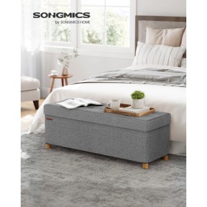 Songmics Sitzbank Melisa, grau, 38x110 cm. Klappbare Sitztruhe mit Stauraum im Schlafzimmer.