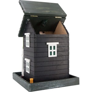 Vogelfutterhaus Willkommen aus lackiertem Holz mit aufklappbarem Dach.