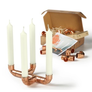 CREATE! by OBI DIY Kerzenständer aus Kupfer mit 4 Kerzen und Zubehör im Karton.