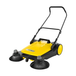 Kärcher Kehrmaschine S6 Twin mit zwei Seitenbesen und gelbem Gehäuse.