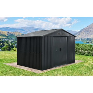 Floraworld Metall-Gerätehaus in Anthrazit (8,47 m²) im Garten. Gerätehäuser für Gartengeräte und Werkzeug.