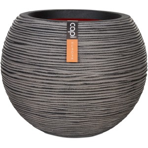 Anthrazitfarbener Capi Pflanztopf Nature Rib Kugel, Ø 40 cm, mit Riffelstruktur für Innen und Außen.