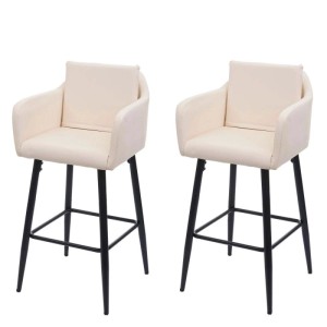 2er-Set Barhocker in Creme-Beige mit Kunstlederbezug und schwarzem Metallgestell.