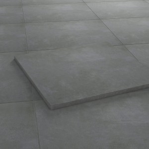 Graue Feinsteinzeug Terrassenplatte, 60x60 cm, frostsicher und rutschhemmend.