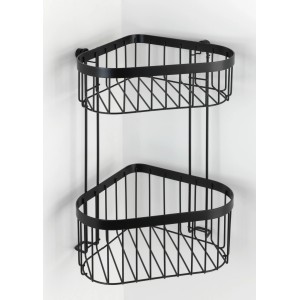 Schwarzes Wenko Eckregal Classic Plus mit 2 Etagen aus Stahl für Bad und Haushalt.