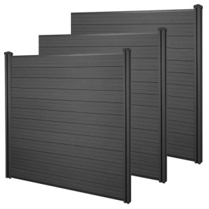 MCW WPC-Sichtschutz Savoie, 3er Set, 5,7m, anthrazit. Windschutz-Zaun mit WPC-Pfosten.