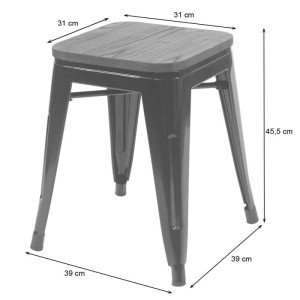 Schwarzer MCW Hocker (4er Set) mit Holz-Sitzfläche, stapelbar und mit Gummifüßen.