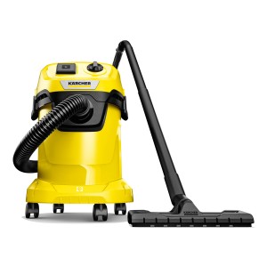 Gelber Kärcher WD 3 P V-17/4/20 Nass-Trockensauger mit Zubehör.