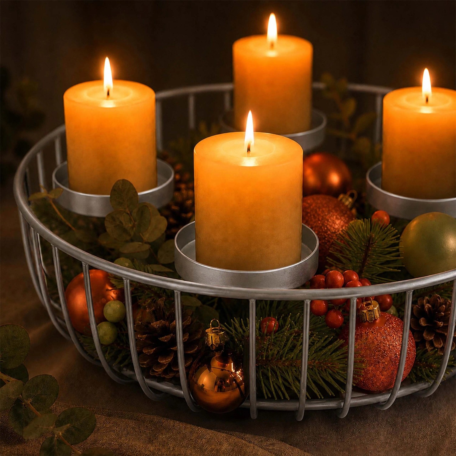 Relaxdays Adventskranzschale Stahl Silber mit 4 Kerzenhaltern 10 cm x 33 cm 0,5 kg kaufen bei OBI