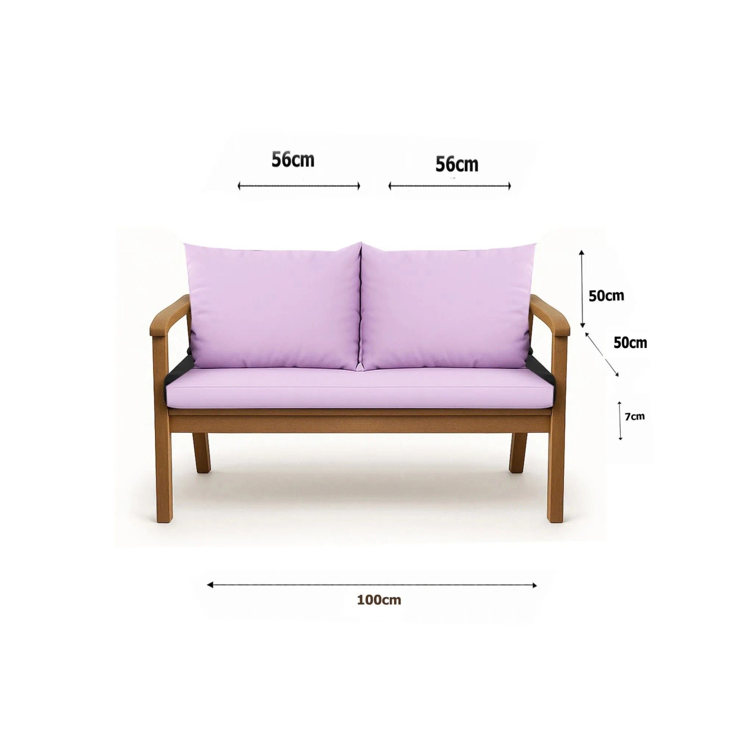 Lila Setgarden Bankkissen für 2-Sitzer Gartenbank, 100x50 cm + 2x 50x56 cm.