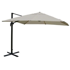 Creme-grauer, drehbarer Ampelschirm 3x3m von MCW mit Alugestell und Bodenkreuz.