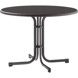 Runder, eisengrauer Sieger Klapptisch (100x100 cm) mit Stahlgestell für den Garten.