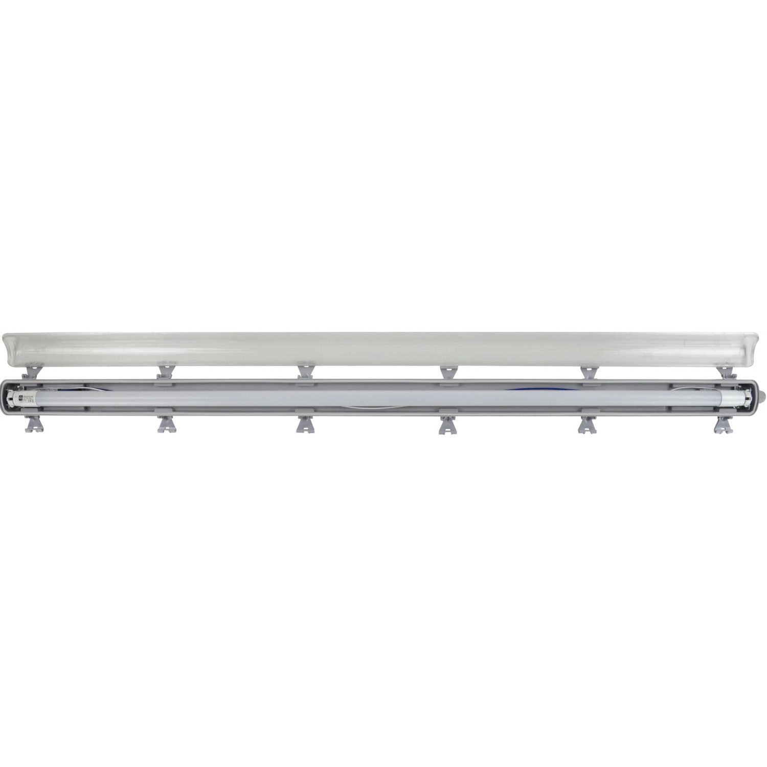 Graue E2 Elektro LED Feuchtraum-Wannenleuchte Classic M 18W für Innen- und Außenbereiche.