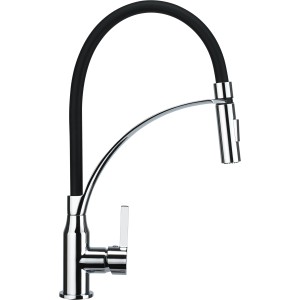 baliv Küchenarmatur KI-1861 in Chrom-Schwarz mit schwenkbarem Auslauf und Geschirrbrause.