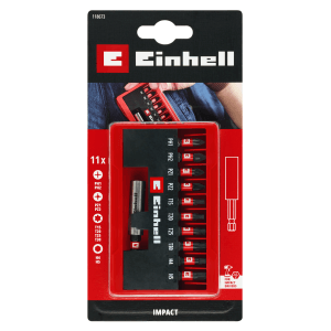 Einhell Impact Bit-Set, 11-teilig im Taschenformat mit PH, PZ, T und H Profilen für Schraubendreher und Akkuschrauber.