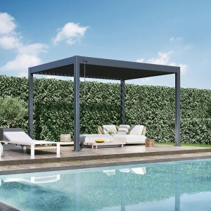 Weide Classic Pavillon 3x4m Anthrazit. Moderne Aluminium-Terrassenüberdachung mit verstellbarem Lamellendach am Pool.