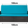 Blaues Gartenkissen-Set für 2-Sitzer Polyrattan-Gartensofa, 100x50x50 cm.