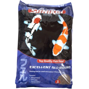 Velda SaniKoi Excellent All-Round Fischfutter, 3mm, 10L Sack mit Koi Karpfen Abbildung.