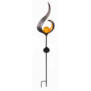 Bronzefarbene Globo Solarleuchte aus Metall mit Glaskugel für den Garten.