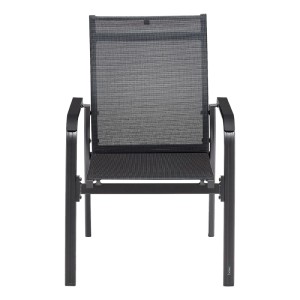 Kettler Stapelsessel Basic+ Premium, anthrazitfarbener Gartenstuhl mit Aluminiumgestell und Textilgewebe.