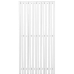 Weißer Sichtschutzzaun Sendai aus Nadelholz, 90x180 cm, mit senkrechten Leisten für Privatsphäre im Garten.