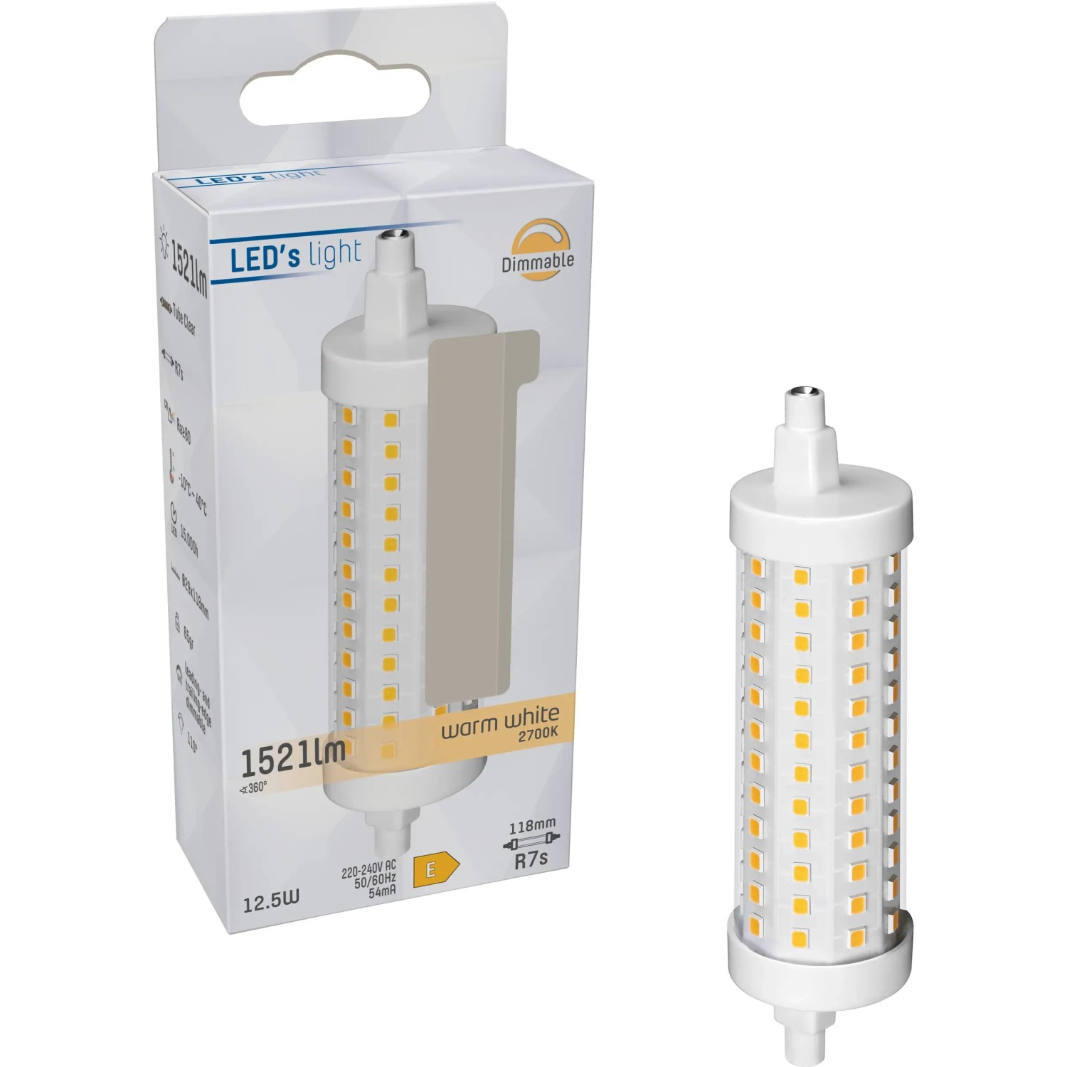 LED-Leuchtstofflampe R7s, 12,5W, warmweiß, dimmbar. Kompakte Bauform für Decken- und Wandleuchten.