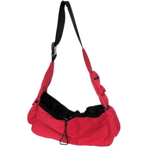 Rote/schwarze Heimtier-Tragetasche (40 cm) mit verstellbarem Schulterriemen für Hunde.