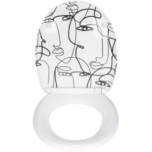 Wenko WC-Sitz Faces, weiß-schwarz mit Absenkautomatik und Gesichter-Dekor.