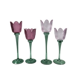 Boltze Teelichthalter Tully, 12-teilig, aus Glas in Rosa- und Lilatönen.