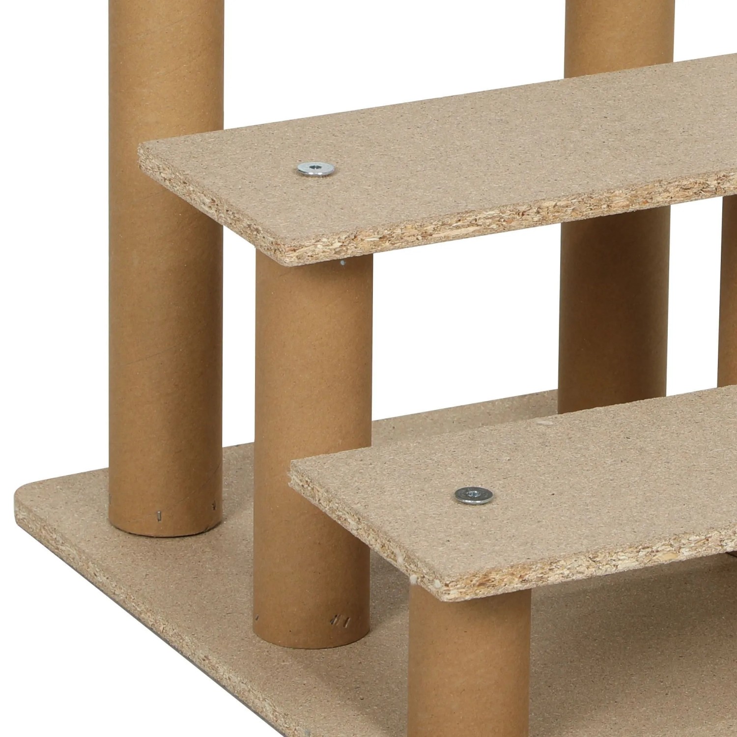 PawHut Haustiertreppe aus Holz: Detail der stabilen Spanplatten-Stufen und tragenden Säulen.