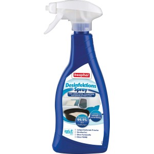 Beaphar Desinfektionsspray für Hunde und Katzen, 500ml Flasche in Blau und Weiß.