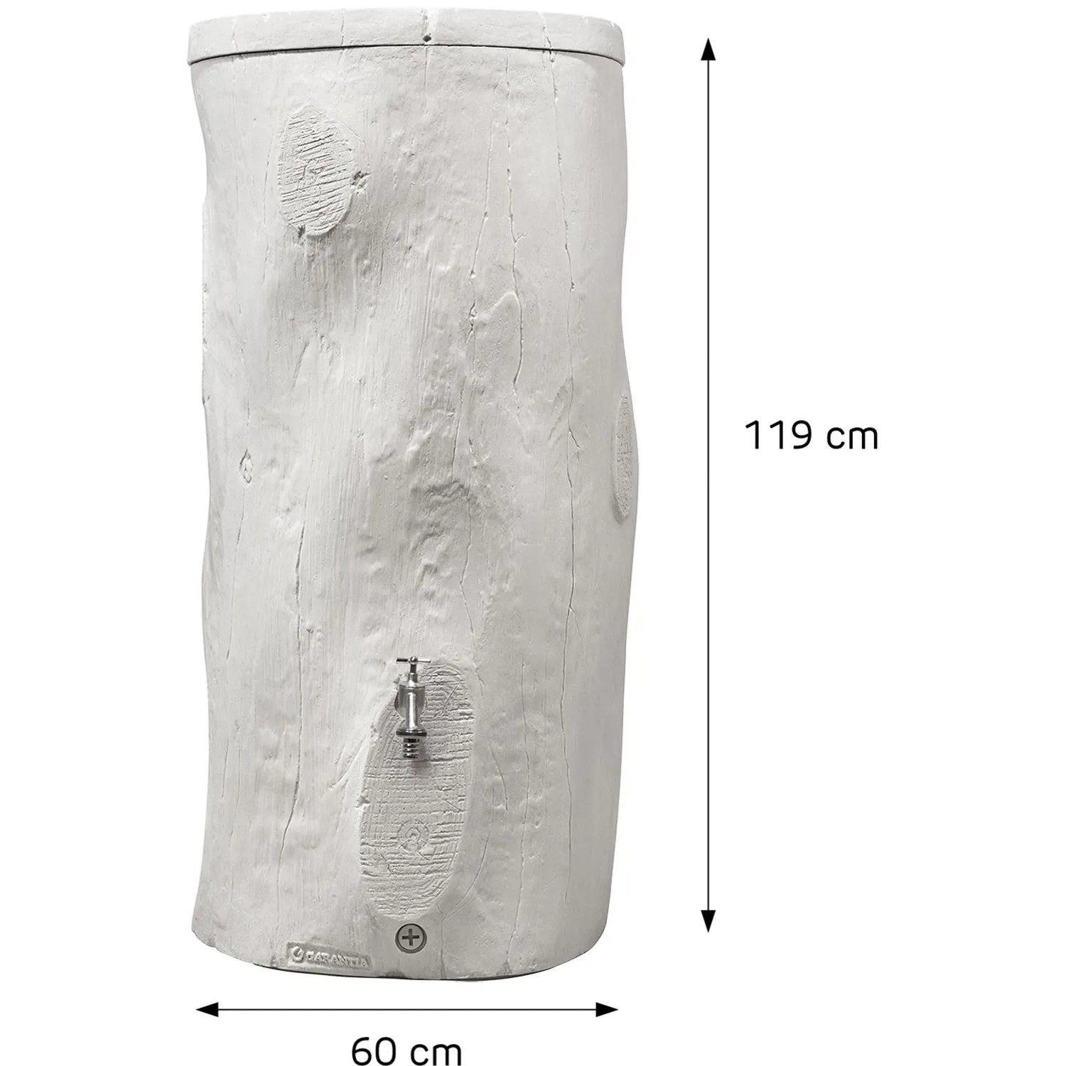 Garantia Regentonne Woodstock Baumstamm 250l in Greywood-Optik mit Zapfhahn, 119x60 cm.