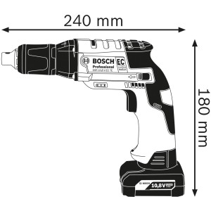 Skizze: Bosch Professional GTB 12V-11 Akku-Trockenbauschrauber mit Maßen 240 x 180 mm.