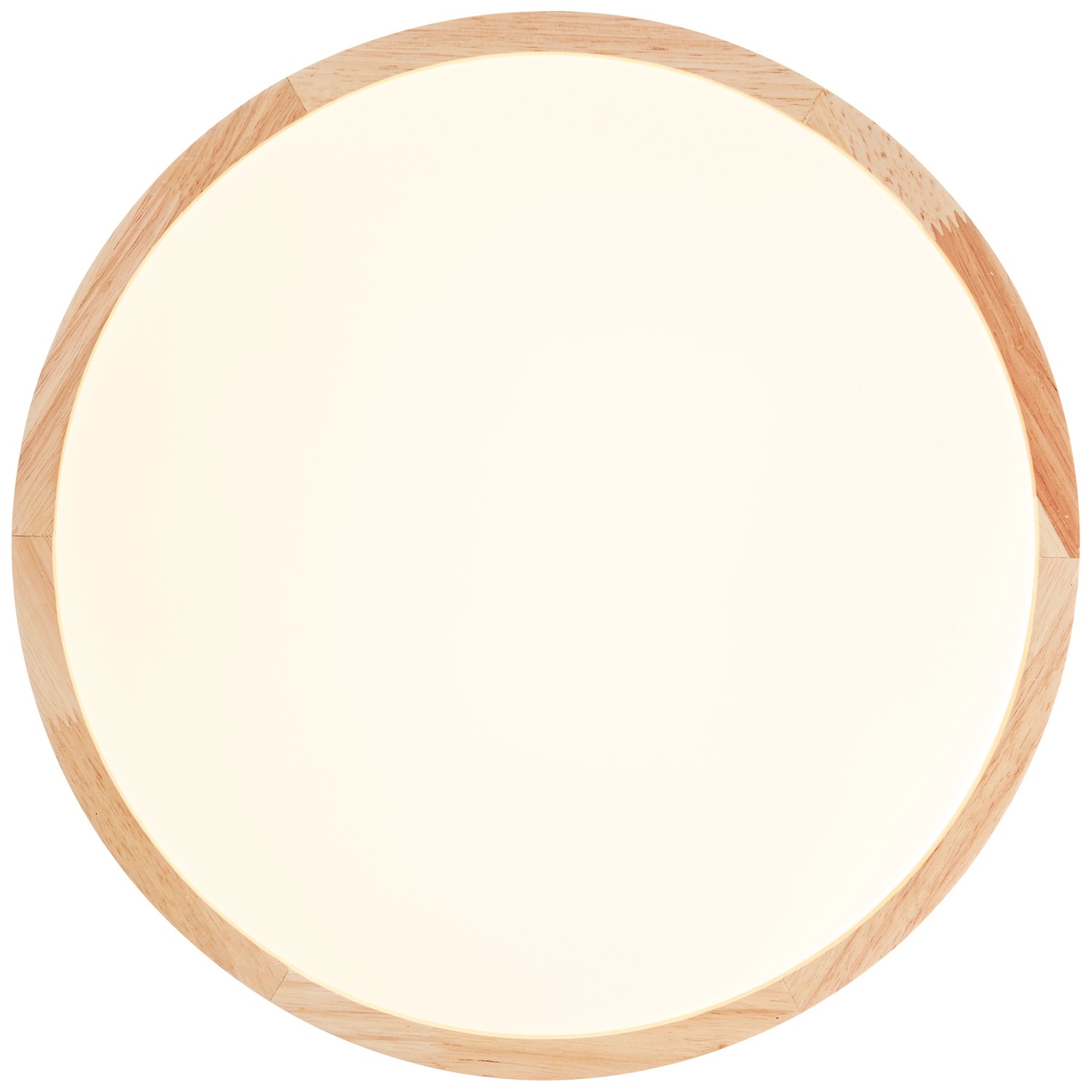 Runde LED-Deckenleuchte Slimline, Ø 39cm, Holzrahmen hell, weißes Licht.