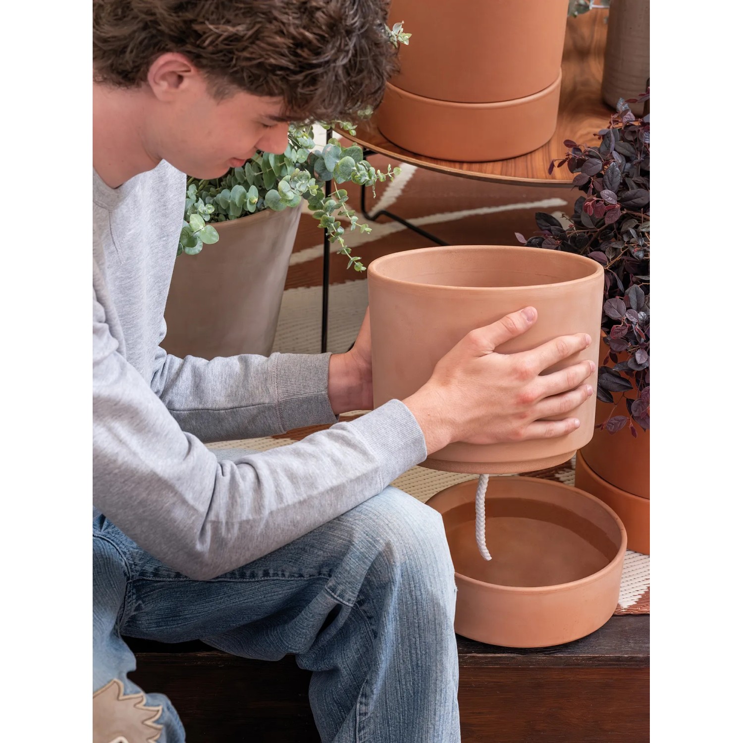 Deroma Pflanztopf Cono Modul'O, Ø 24 cm, aus Terrakotta mit Bewässerungssystem.