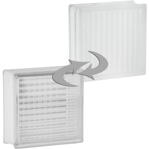 Weißer Glasstein, gekreuzte Struktur, eine Seite satiniert, 19x19x8 cm, für Innen- und Außenbereich.