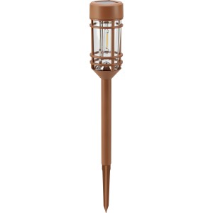 Brauner Solar-LED-Dekospieß im Laternen-Design, 48cm hoch, für Garten und Balkon.