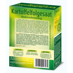 Quedlinburger Kartoffelfolgesaat in Faltschachtel: Gründüngung zur Bodenverbesserung nach der Kartoffelernte.