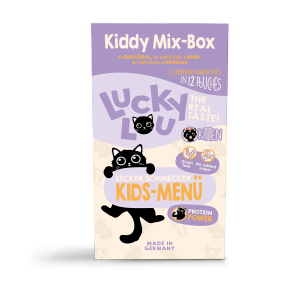 Lucky Lou Katzen-Nassfutter Kitten Multipack, 12 x 125g. Nassfutter für Kätzchen, Mix-Box mit Geflügel, Rind und Forelle.