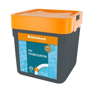 Steinbach PH-Stabilisator 5 kg im grauen Eimer mit orangem Deckel für Dosierschwimmer & Dosierhilfen.