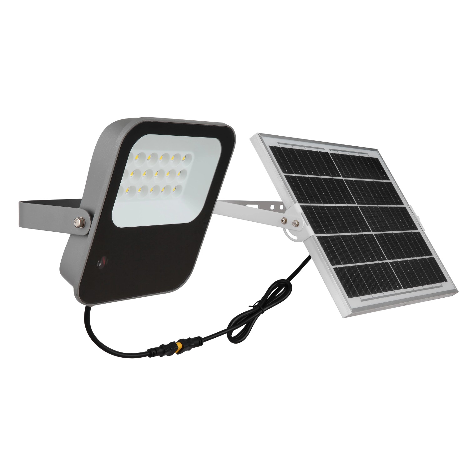 Graue Globo Solarleuchte aus Aluminiumdruckguss mit Solarpanel für den Außenbereich.