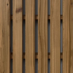 Denpanels Musterpaneel Nordic Outdoor Flex aus Thermokiefernholz. Vertikale Holzlamellen mit warmer Optik für Akustikpaneele.