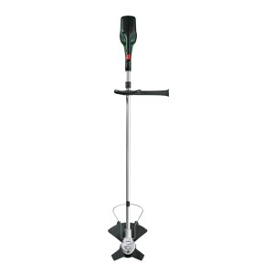 Bosch Akku-Freischneider AdvancedBrushCut 36V. Schwarzer Griff, silberner Schaft, robustes Dickichtmesser für Garten.